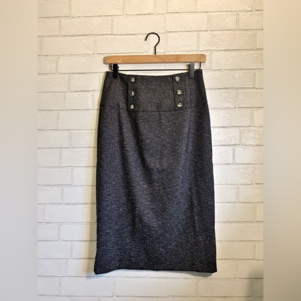 Iz Byer CA Charcoal Gray Salt & Pepper Pencil Stretch Midi Skirt Cocktail Ready